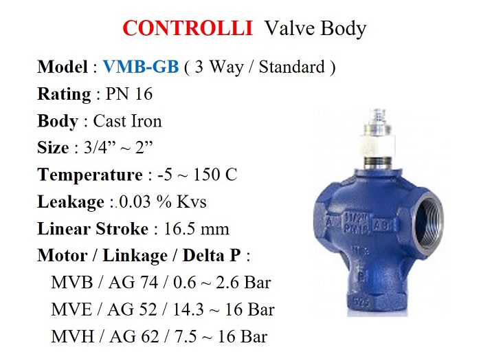 Motorized Valve Body VMB series / Cast Iron, PN 16, 3 Way, Screw 3/4" ~ 2" - Controlli - Gamako